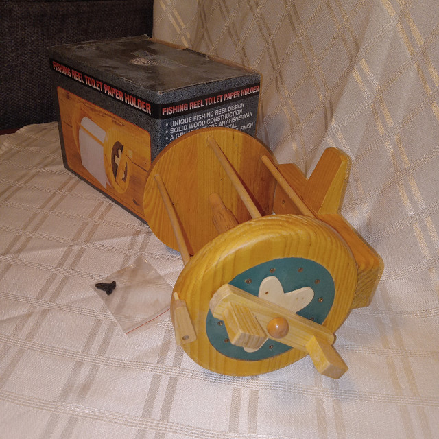 Fishing Reel Toilet Paper Roll Wood Holder by River's Edge