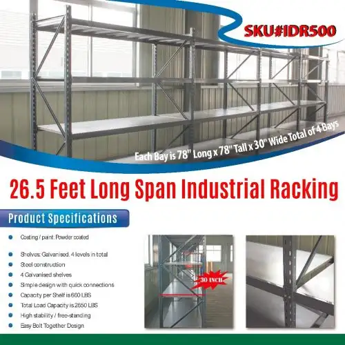 WIDE BODY INDUSTRIAL RACKING 26.5 FEET 30″ WIDTH IDR500 in Industrial Shelving & Racking in Regina - Image 6