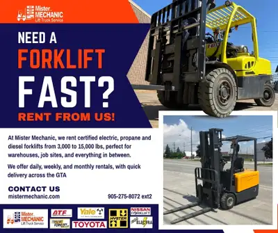 Need a Forklift? Rent from Mister Mechanic! At Mister Mechanic, weve got a huge selection of forklif...