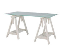 Glass top desk with double workhorse base