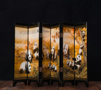 6 Panel Folding Screen Chinese Mini Table Top Decor- Giant Panda