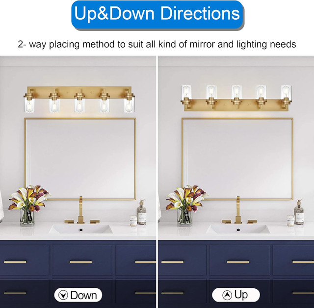 Gold Vanity Lights for Bathroom 40 Inches Length 5Light in Electrical in Edmonton - Image 2