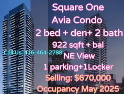 Avia Condos - Mississauga | 2+Den & 2 Bath | $670,000 Unit: 2 Bedrooms + Den | 2 Bathrooms | 922 sqf...