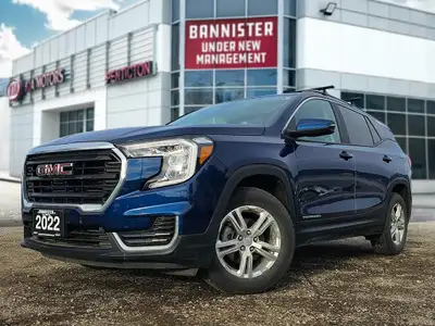 The 2022 GMC Terrain AWD SLE in a captivating Blue shade and equipped with an AWD drivetrain deliver...
