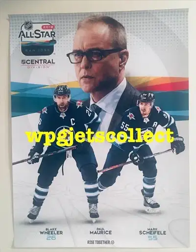 Winnipeg Jets - Blake Wheeler, Mark Scheifele, Paul Maurice - All Star Poster - 2019. New Condition....