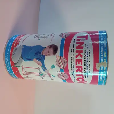 The Classic Tinkertoy Construction Set. Vintage 2000, New Old Stock. 66 piece canister. Age 3+, Warn...