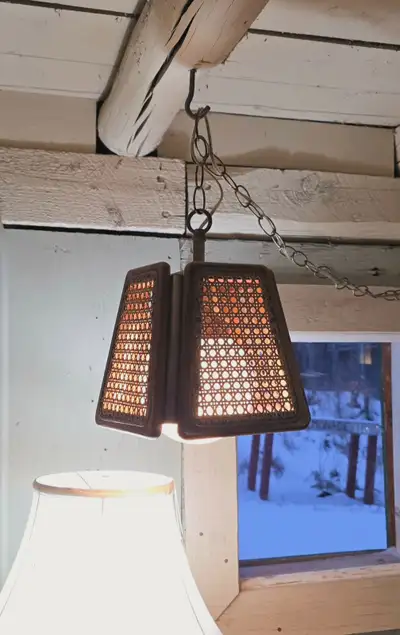 Mid Century Hanging Lamp with Caned Rattan, View more