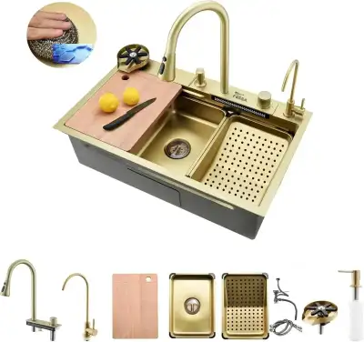 Évier de cuisine intelligent en or 5 touches  (30 x 18 x 9) ``, View more