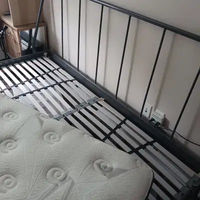 King size metal bed frame and mattress, View more