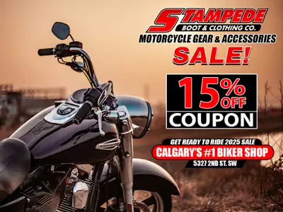 CALGARY MOTORCYCLE GEAR 15% OFF COUPON LARGEST SELECTION OF MOTORCYCLE GEAR & ACCESSORIES STAMPEDE B...