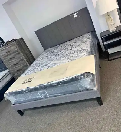 Queen bedframe & mattress, View more