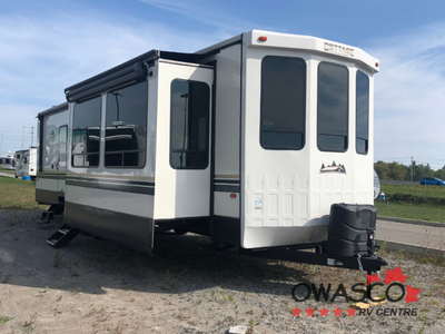 Forest River Cedar Creek Cottage destination trailer 40CFK2 highlights: Front Kitchen Kitchen Island...