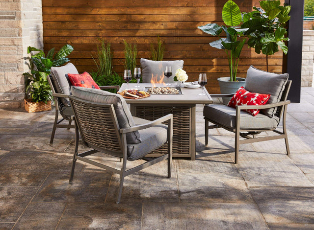All Weather Wicker Outdoor Patio Set w/Fire Pit Table in Patio & Garden Furniture in Peterborough