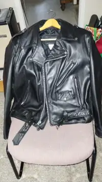 1-Classic Black Premium Leather Biker Jacket made in USA szLarge