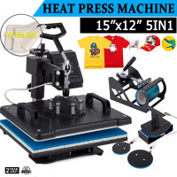 5in1 15"X12" Combo T-Shirt Heat Press Transfer Printing Machine