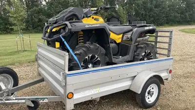 In stock and ready to haul your motorcycle / ATV! $2,288 + tax Motorcycle / ATV / Utility trailer. C...