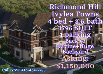 Brand New Richmond Hill FREE Hold Town ORIGNAL PAID $1.23MIL, NOW ONLY $1.15MIL! ⭐Back to Ravine GRE...