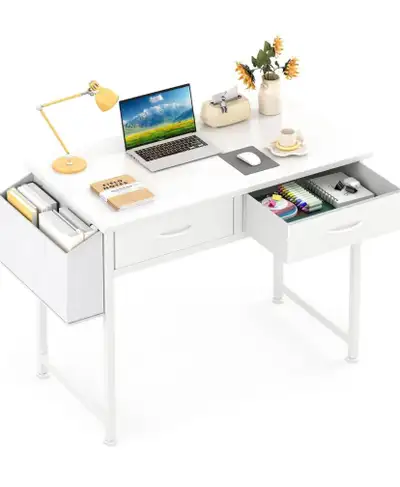 BRAND NEW - CAIYUN Small White Desk with Fabric Drawers for Bedr, View more