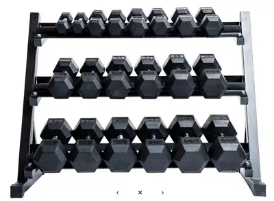 NEW 5-50 LB RUBBER HEX DUMBBELL WEIGHT SET & STAND 7225021 SALE $859.95 Headline: Unleash Your Inner...