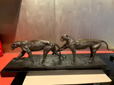 Bronze Jaguars Statue with Marble Base, View more