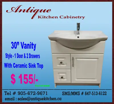$155=30” Bathroom Vanity W/2 Drawer Belly Ceramic Sink for SALE, View more