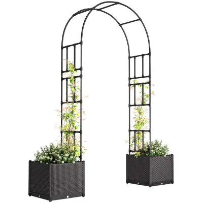 8ft Garden Arch with Two Planters Outdoor Steel Trellis Arbor fo, View more