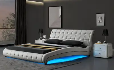 NEW WHITE ITALY STYLE BUTTON LUXURY BED FRAME 11441w, View more