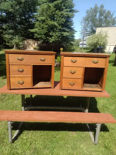 Two antique oak cabinets perfect for end tables or nightstands, View more