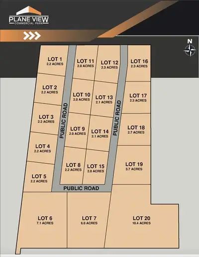 DNE//Brandon/INTRODUCING Plane View Commercial Park 20 lots ranging in size from 2 acres to 10.4 acr...