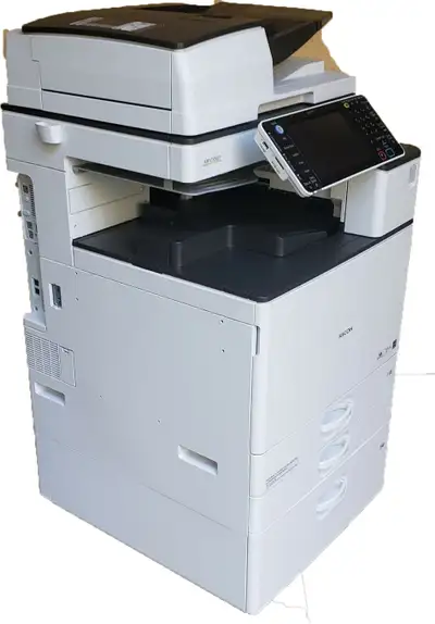 The Ricoh MP C5503 Color Copier has print, copy, scan, duplex printing, and fax. It is a reliable an...