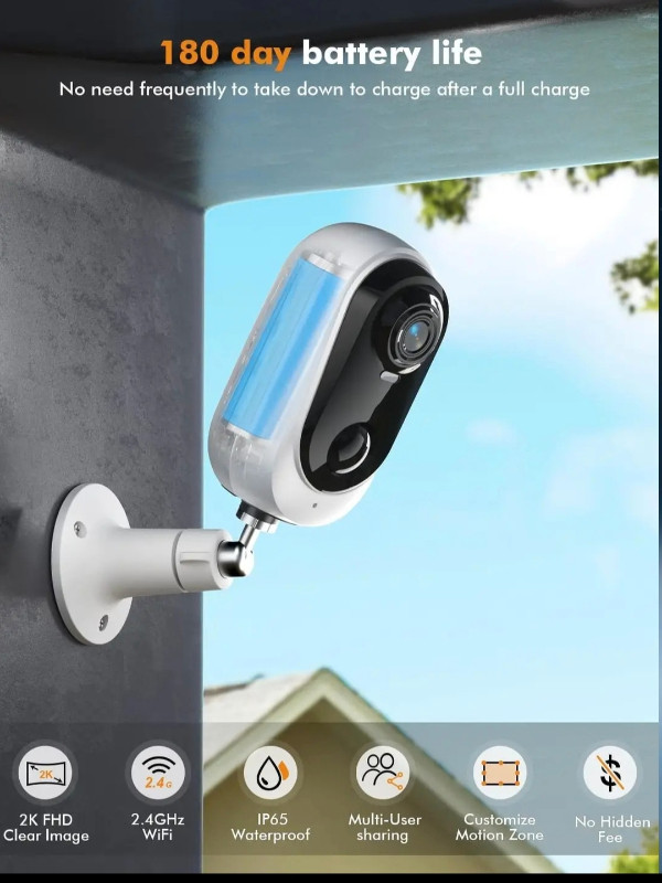 DIHOOM 2K Wireless Security Camera Outdoor, Rechargeable Battery in General Electronics in Gatineau - Image 4