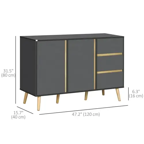 HOMCOM Sideboard Buffet Cabinet - Dark Grey, 3 Drawers 2 Doors in Hutches & Display Cabinets in City of Toronto - Image 7