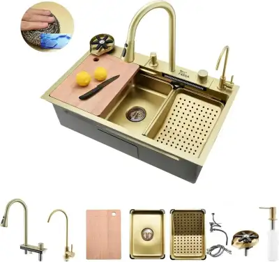(30 x 18 x 10 ) Inch Premium Stainless Steel Kitchen Sink Gold, View more