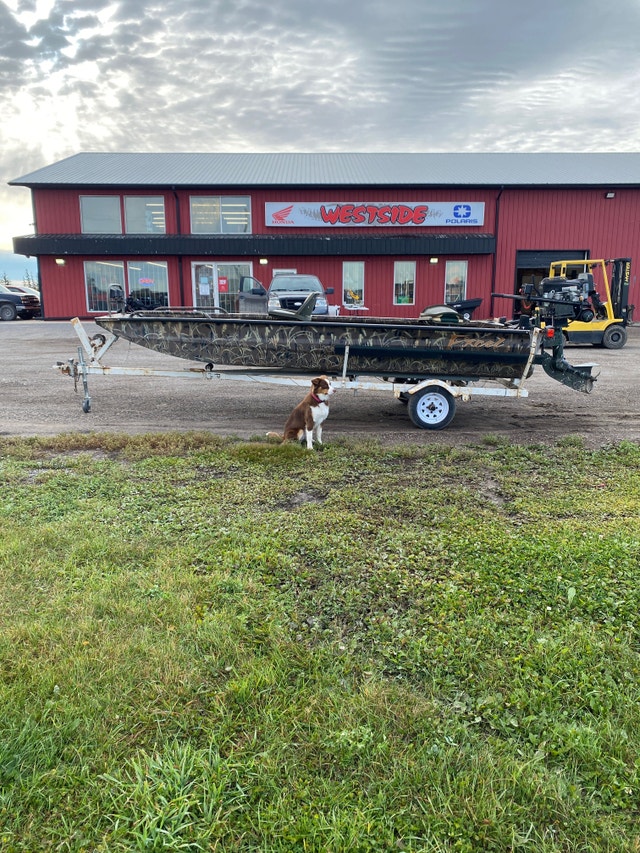 1645 Flat bottom Jon boat duck boat, trailer & motor Powerboats