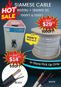 Blow Out Sale! SIAMESE COAXIAL CABLE RG59 + 18AWG 2 C 500/1000ft