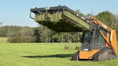 No more loading heavy square bales in 30 degree weather. Use your skid steer to gather 8-10 square b...