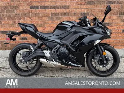 ONLY 2,000 KM on this cool black Ninja 650 with ABS brakes, perfect mix of sporty performance and ev...