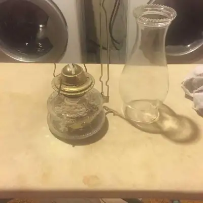 ANTIQUE HANGING MIRRORED REFLECTING OIL LAMP, View more
