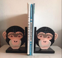 Monkey THEME BOOKENDS Hand Painted - CAT THEMED BOOKENDS