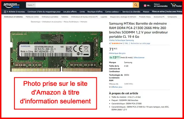 Mémoire 4 Gb DDR 4 pour ordinateur portable in System Components in Saguenay - Image 3