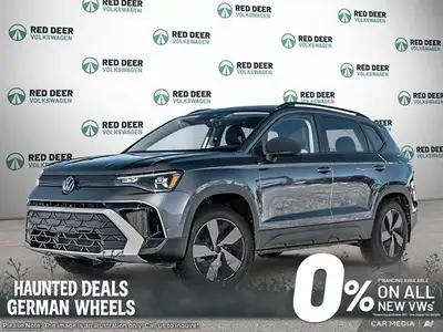 Meet the 2025 Volkswagen Taos Trendline 4MOTION, a stunning new gray SUV that excels in all-wheel dr...
