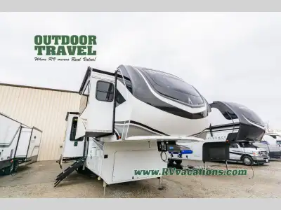 Grand Design Solitude fifth wheel 380FL highlights: Dual-Sink Vanity Full and Half Bath Separate Fro...