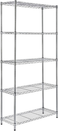 NEW 5 LAYER ADJUSTABLE WIRE STEEL SHELVING RACK CHROME OR BLACK