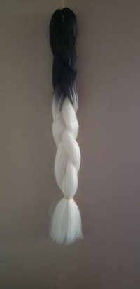 48" Hair extension, braided, Black, grey, white, NEW