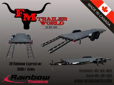 20' Rainbow Express Car Equipment Trailer 2-3 500 lb LCI Axles With 5' Slide In Rear RampsCANADIAN B...