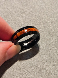 Manly band, tungsten with Koa wood size 9. New