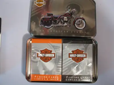 Harley-Davidson collector tin. Comes with 2 card decks. In original box. Cards are still sealed.