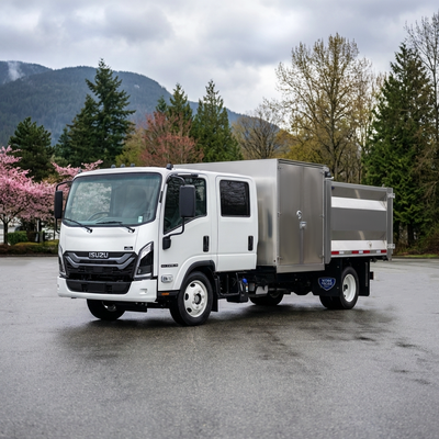 2026 Isuzu NPR XD Crew Cab Aluminum Landscaper Truck Package 9’ Landscaper Aluminum dump body with 4...