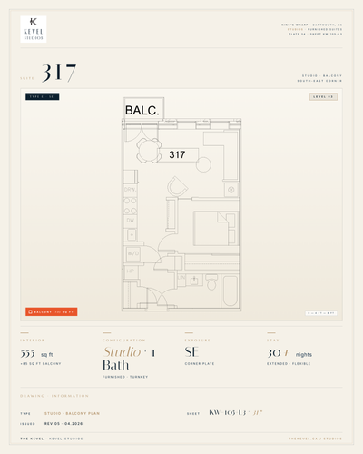 1 Bedroom Suite · 555 sq ft Kevel Studios — Suite 317 Furnished, turnkey residence at 16 Kings Wharf...