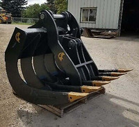 Excavator Attachments - buckets, thumbs, root rakes, grapples